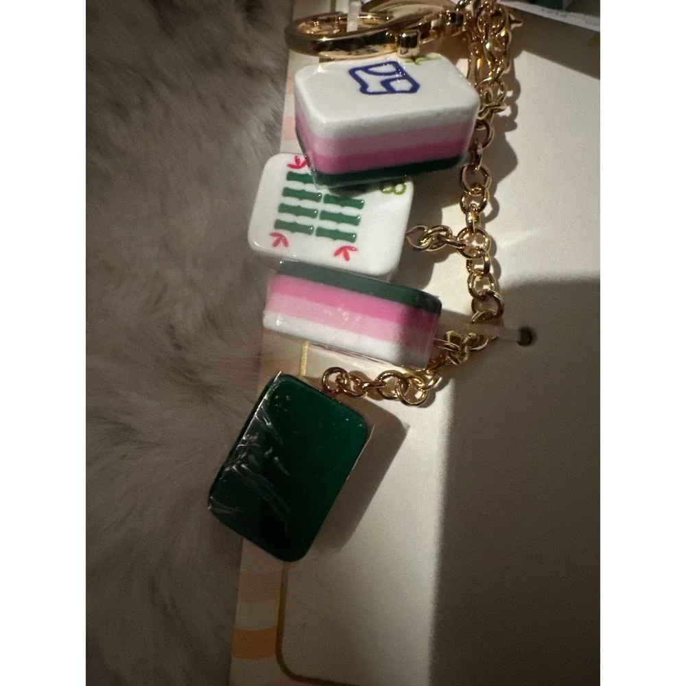 Piper K Mahjong Tile Bag Charm Keychain Hand Painted Gold Tone New